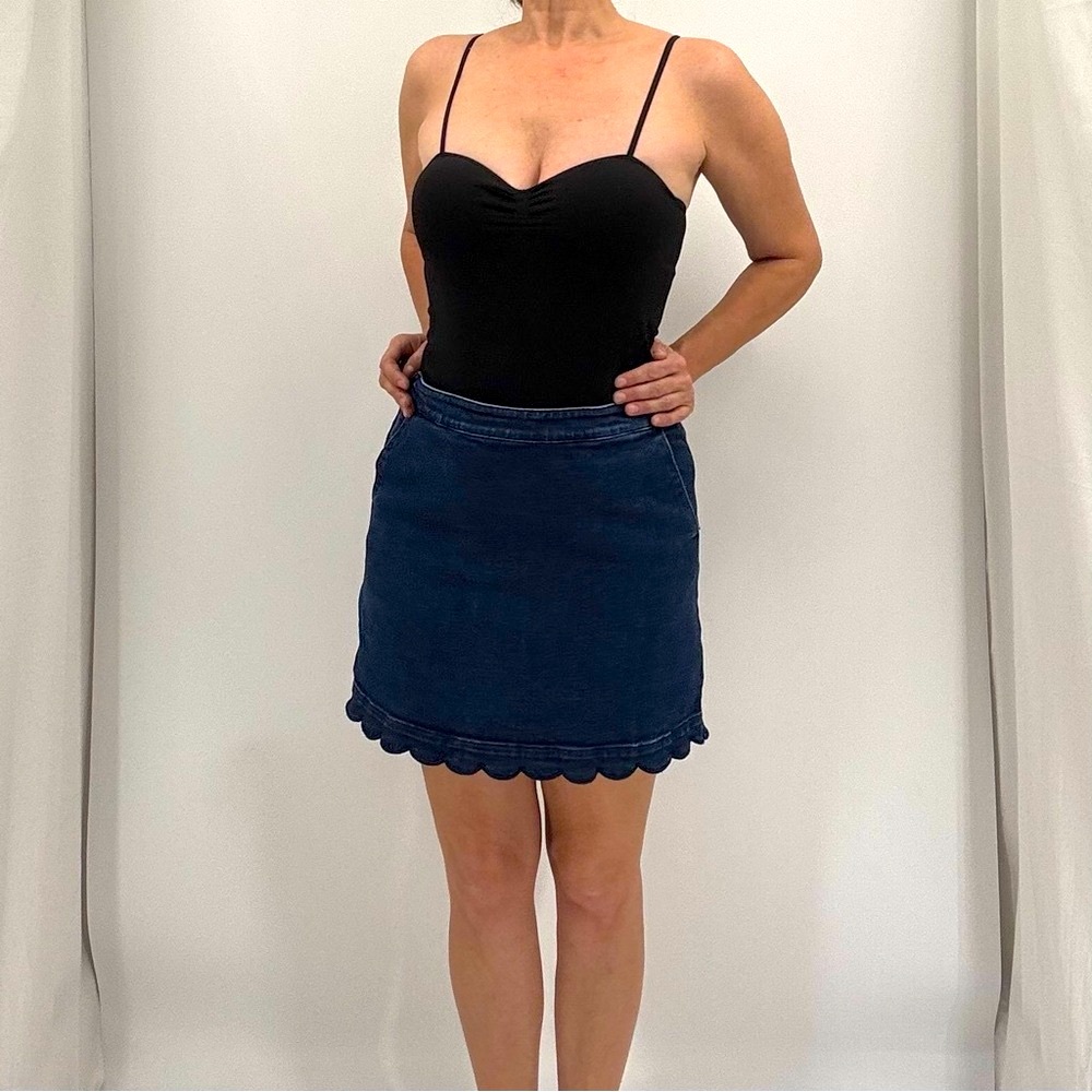 Draper James Scalloped Hem Dark Wash Denim Mini Skirt
